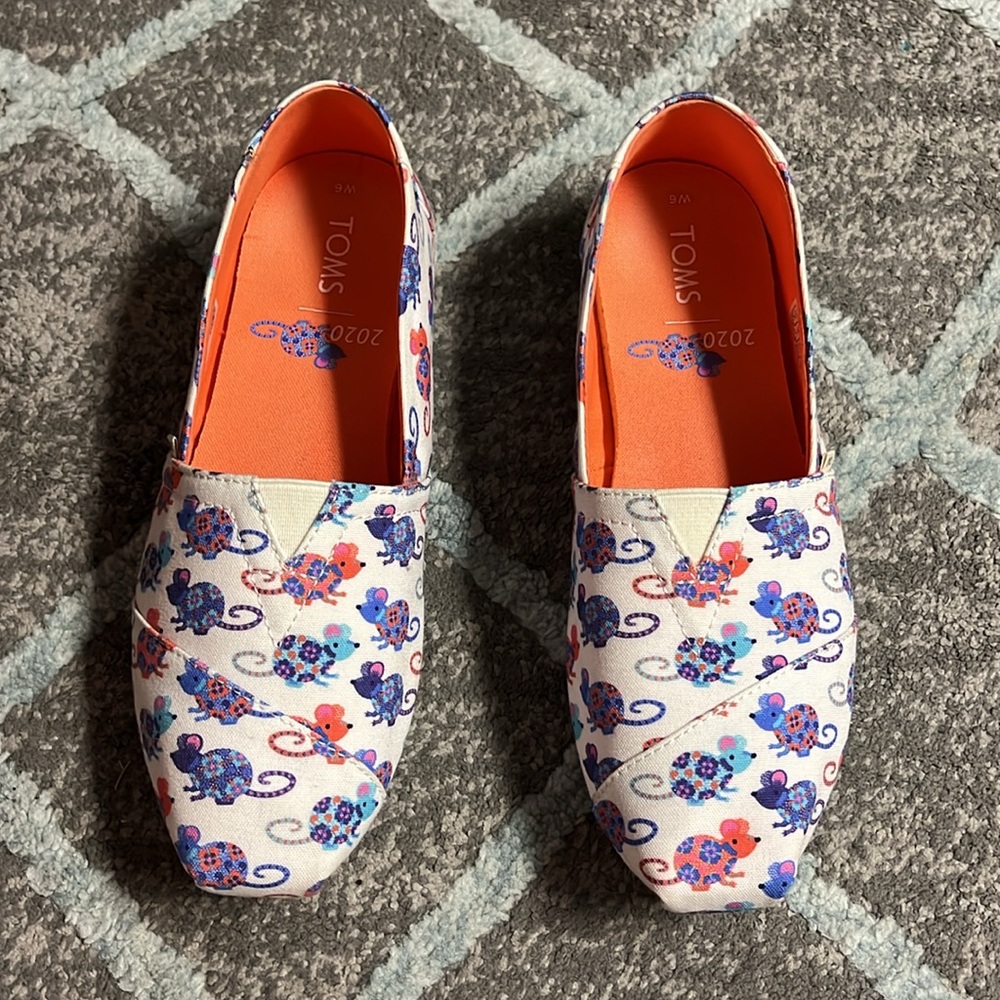 TOMS Alpargata Year of the Rat Shoes, White/Multi-Colored, Size 6
